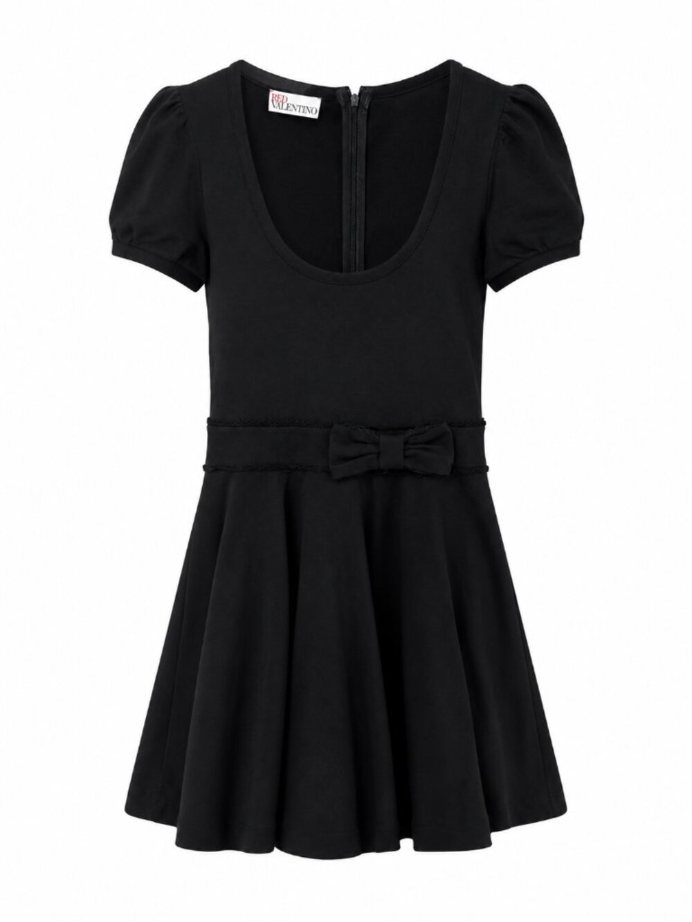 RED Valentino Little Black Fit & Flare Dress | Size Large | Puff Sleeve Bow Mini